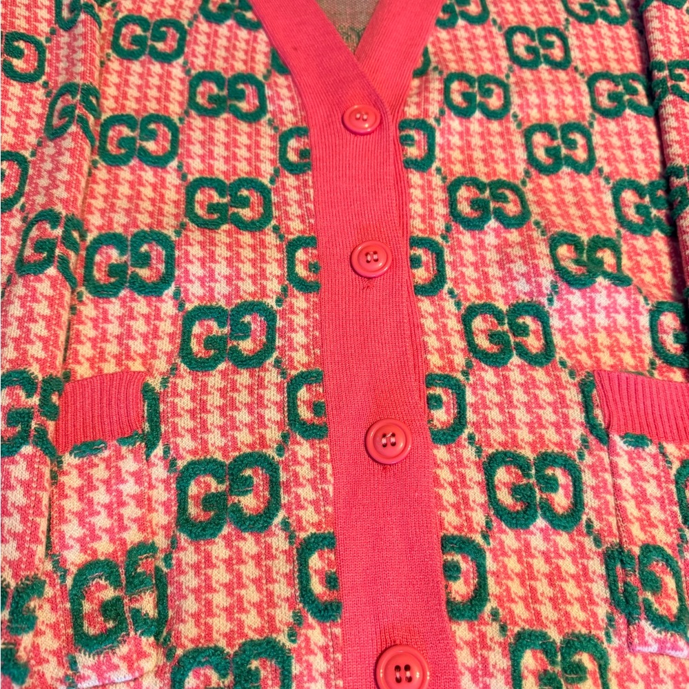 Inspired by Gucci - Vibrant Pink and Green Logo Cardigan - Picture 4 of 4